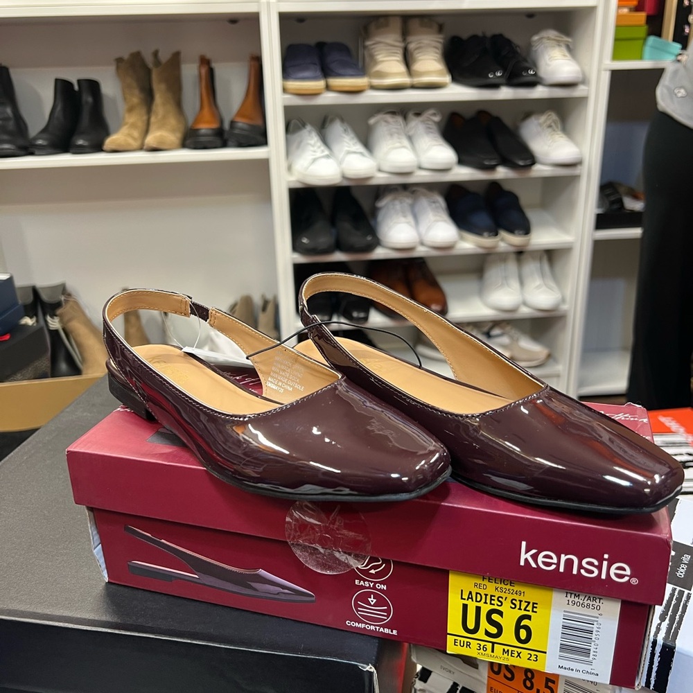 Kensie Women's Burgundy Patent Slingback Flats